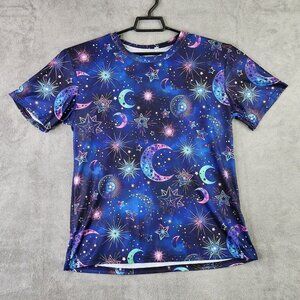 Womens blue stars moon all over print Crew neck short sleeve Size XL